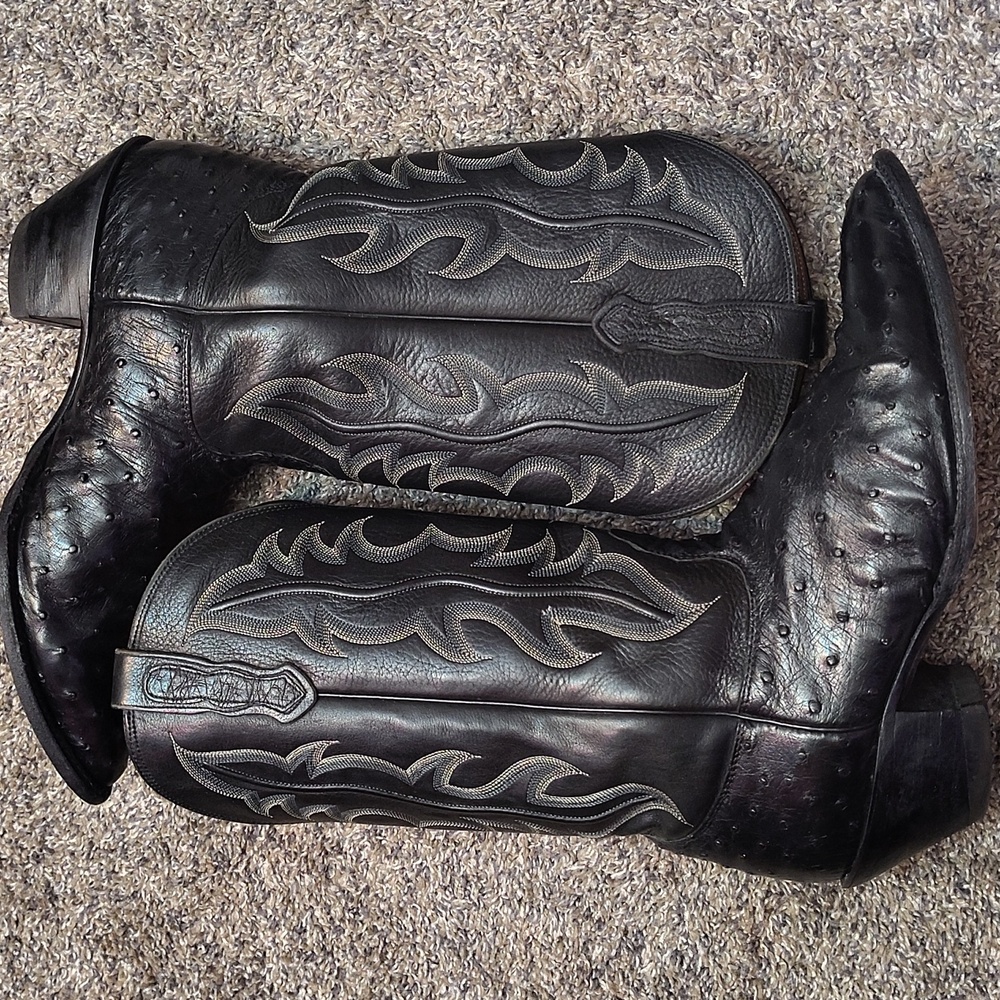 NOCONA FULL QUILL OSTRICH BLACK BOOTS